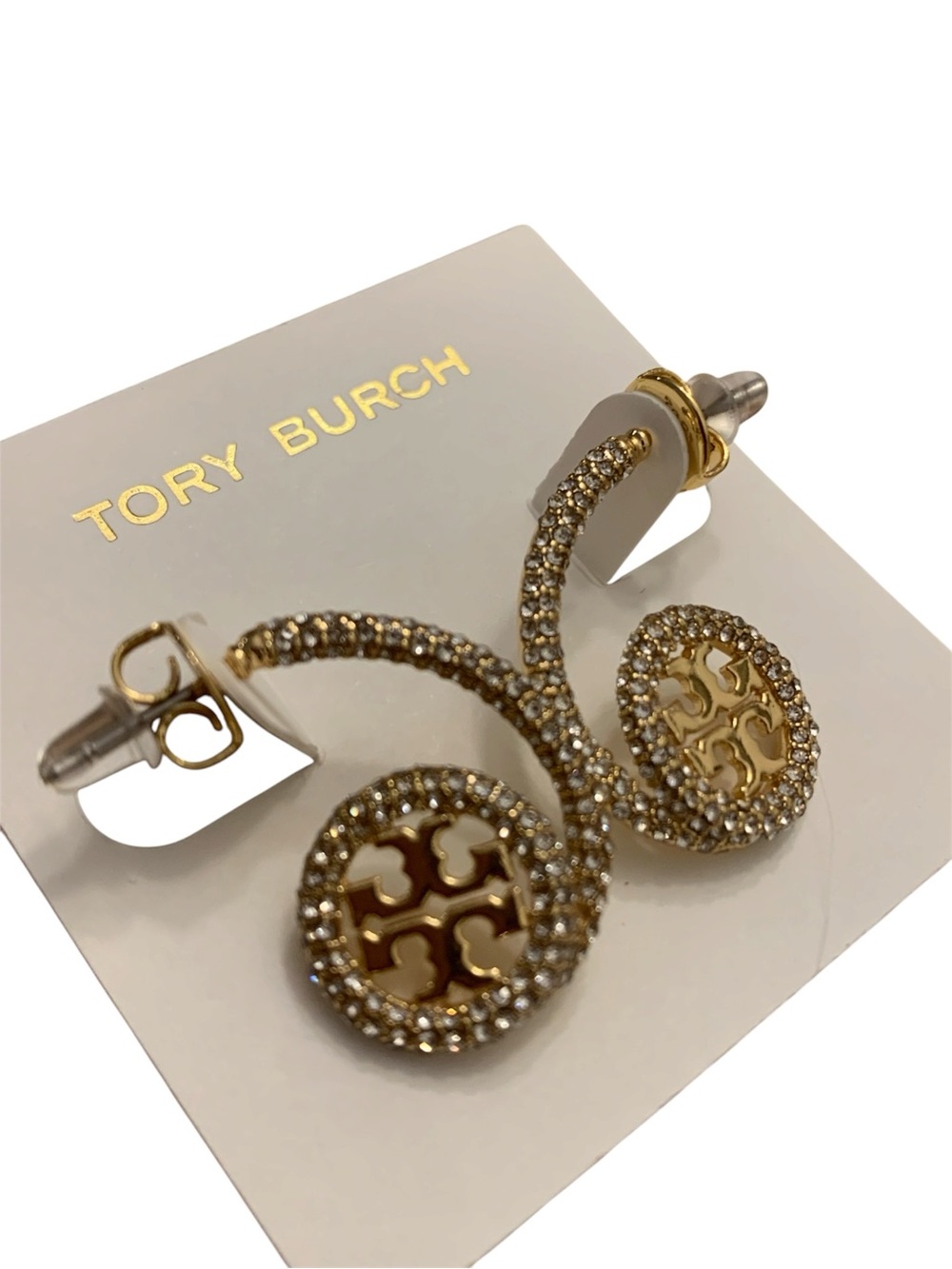 Tory Burch Gold Pavé Logo Loop Drop Earrings